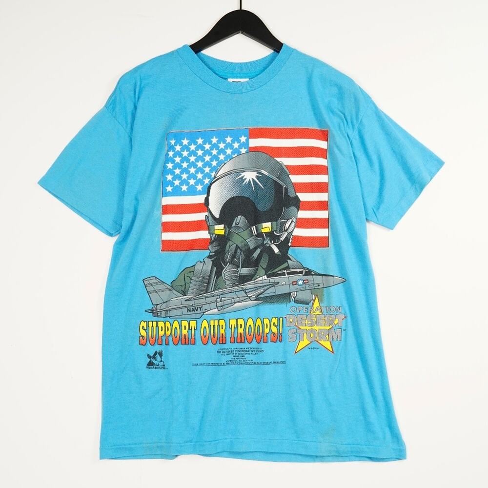 VTG Operation 1991 Desert Storm Support Our Troops Blue T-shirt Size L USA made